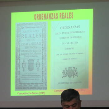 Portadas de Ordenanzas de las Comunidades. Presentación del último libro de Pascual Diarte, en 2018 en la Biblioteca de Aragón